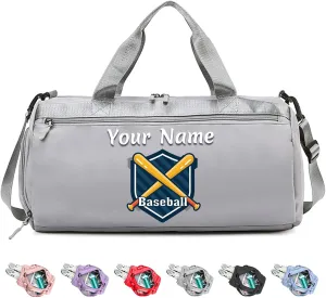 Personalized Duffel Bag with Name, Custom Sports Gym Bag for Men Women, Gift for Fitness/Travel Enthusiasts - Adjustable Shoulder Strap - with Dry Wet Pocket & Shoes Compartment - Grey