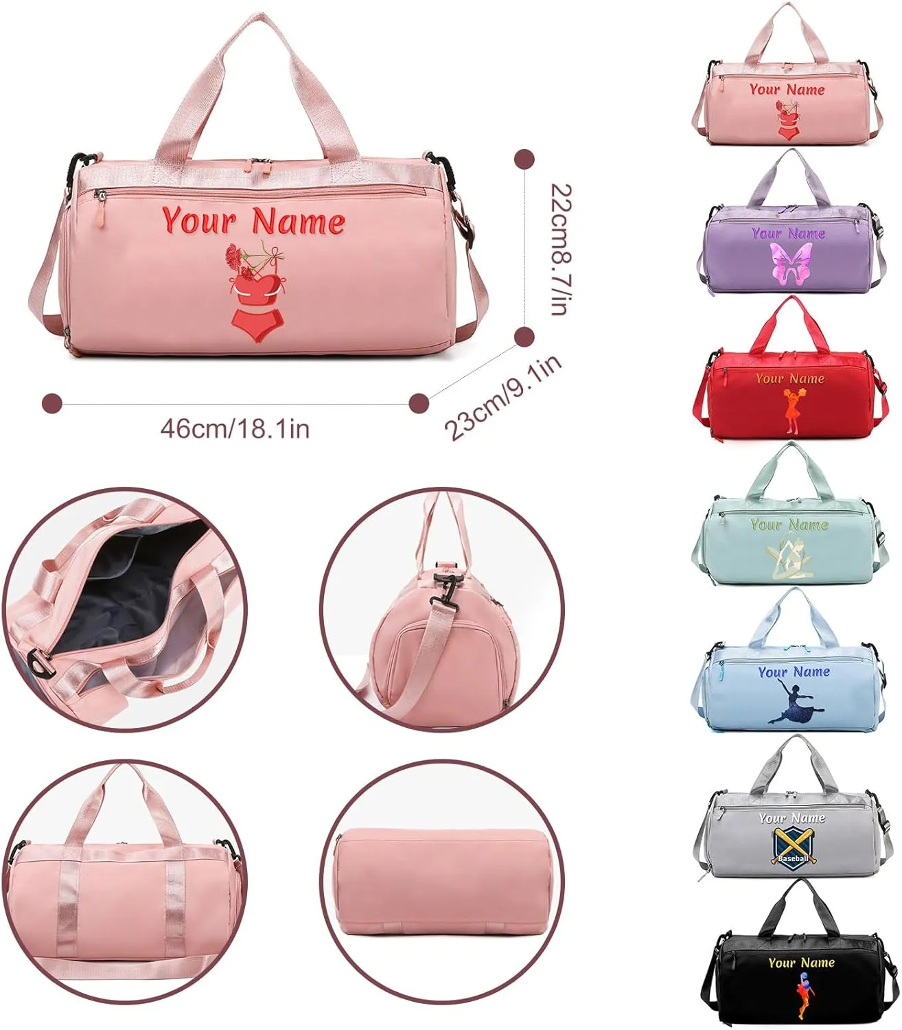Personalized Duffel Bag with Name, Custom Sports Gym Bag for Men Women, Gift for Fitness/Travel Enthusiasts - Adjustable Shoulder Strap - with Dry Wet Pocket & Shoes Compartment - Grey