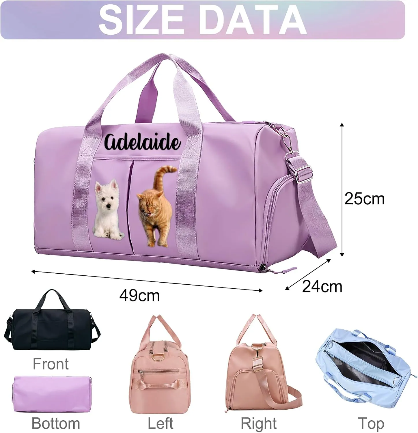 Personalized Duffle Bag Printed with Name Photo, Custom Duffle Gym Bags with Wet Dry Pockets & Shoe for Dance Sport Yoga,Personalized Gym Bag for Women Men,Personalized Travel Bag Beige