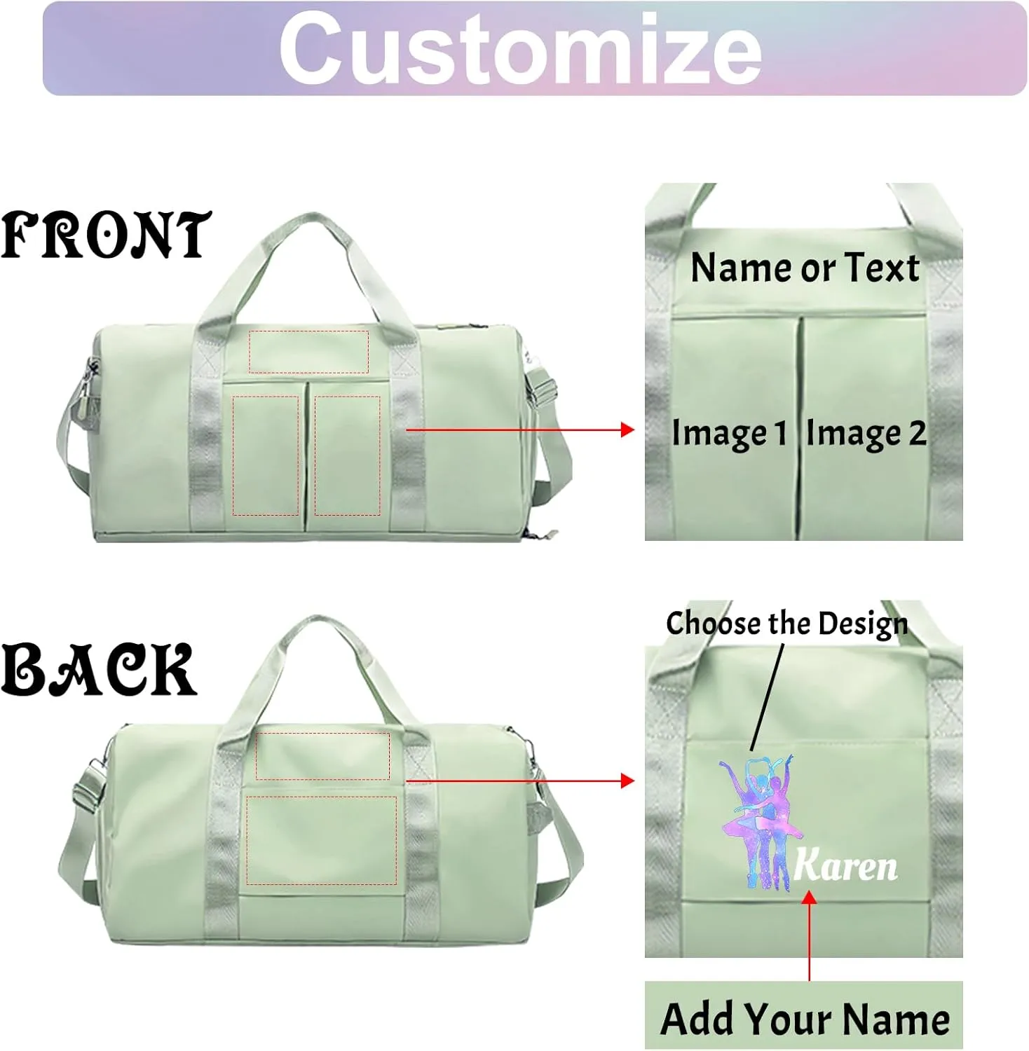 Personalized Duffle Bag Printed with Name Photo, Custom Duffle Gym Bags with Wet Dry Pockets & Shoe for Dance Sport Yoga,Personalized Gym Bag for Women Men,Personalized Travel Bag Beige