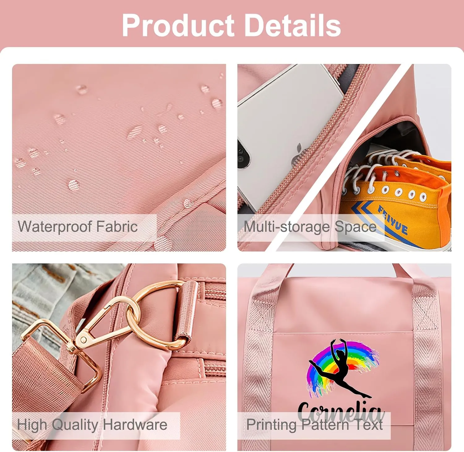 Personalized Duffle Bag Printed with Name Photo, Custom Duffle Gym Bags with Wet Dry Pockets & Shoe for Dance Sport Yoga,Personalized Gym Bag for Women Men,Personalized Travel Bag Beige