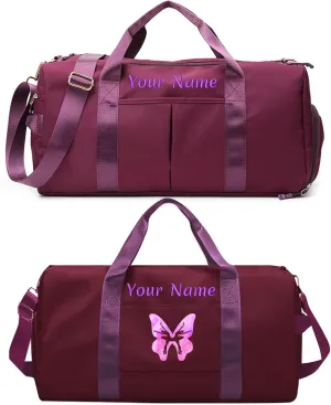 Personalized Duffle Bag with Photo Name Text, Customized Travel Bags with Wet Dry Pockets & Shoe Compartment, Custom Ballet Dance Sport Gym Bag for Women Girls