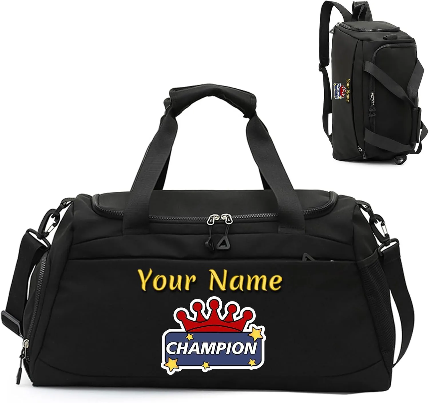 Personalized Duffle Travel Bag with Photo Name Text, Custom 3 in 1 Sport Gym Bag for Women Men, Customized Dry Wet Separated Weekend Overnight Bags
