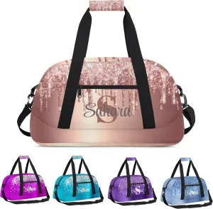 Personalized Glitter Dance Bag Duffel Bag for Girl, Custom Gym Bag Sport Duffel Bag, Ballet Bag Cheerleader Weekender Bags Travel Bag for Kids Rose Gold Glitter