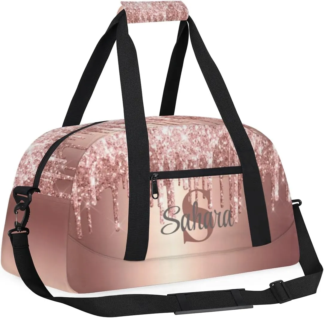 Personalized Glitter Dance Bag Duffel Bag for Girl, Custom Gym Bag Sport Duffel Bag, Ballet Bag Cheerleader Weekender Bags Travel Bag for Kids Rose Gold Glitter