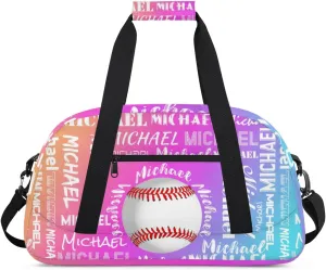 Personalized Gym Bag for Men Women, Custom Name Sports Duffel Bag, Large Capacity Weekender Overnight Travel Bags Baseball Yellow Purple Blue