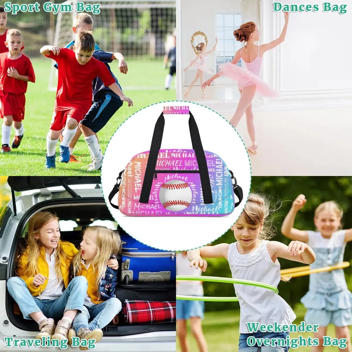 Personalized Gym Bag for Men Women, Custom Name Sports Duffel Bag, Large Capacity Weekender Overnight Travel Bags Baseball Yellow Purple Blue