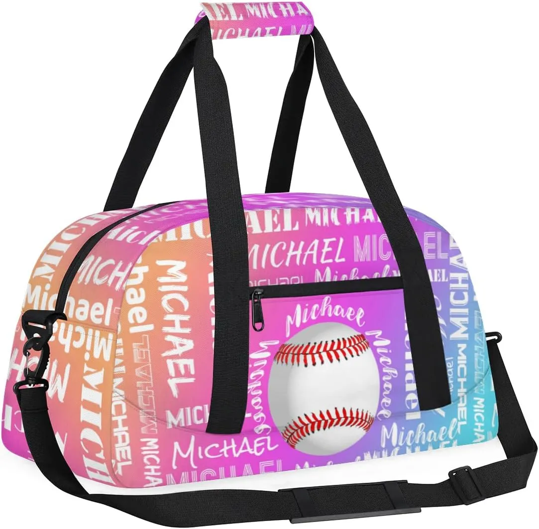 Personalized Gym Bag for Men Women, Custom Name Sports Duffel Bag, Large Capacity Weekender Overnight Travel Bags Baseball Yellow Purple Blue