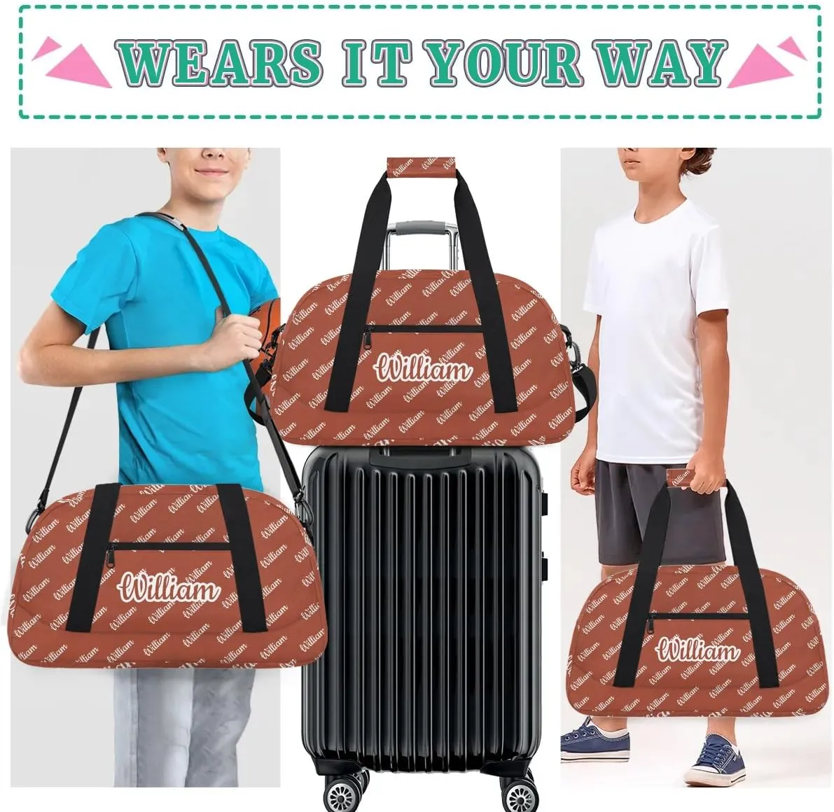 Personalized Gym Duffel Bag with Name Custom Sport Bag Gymnastics Bags Customized Dance Duffel Bag Weekender Sleepover Bag, Reddish Brown
