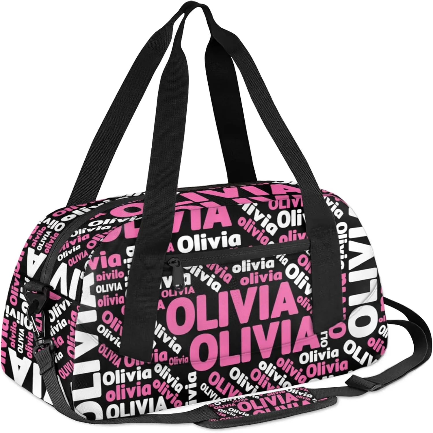 Personalized Gym Sport Duffel Bag with Name Custom Travel Overnight Bag Waterproof Customized Dance Bag Carry-On Tote 18.5in, Black Pink