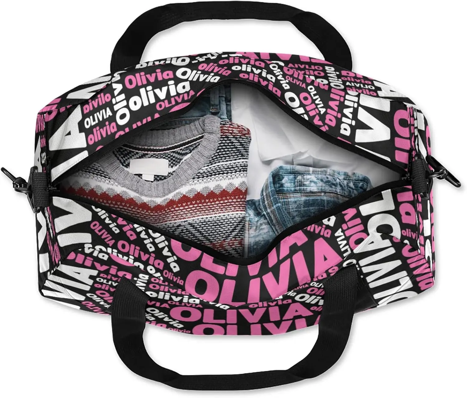Personalized Gym Sport Duffel Bag with Name Custom Travel Overnight Bag Waterproof Customized Dance Bag Carry-On Tote 18.5in, Black Pink