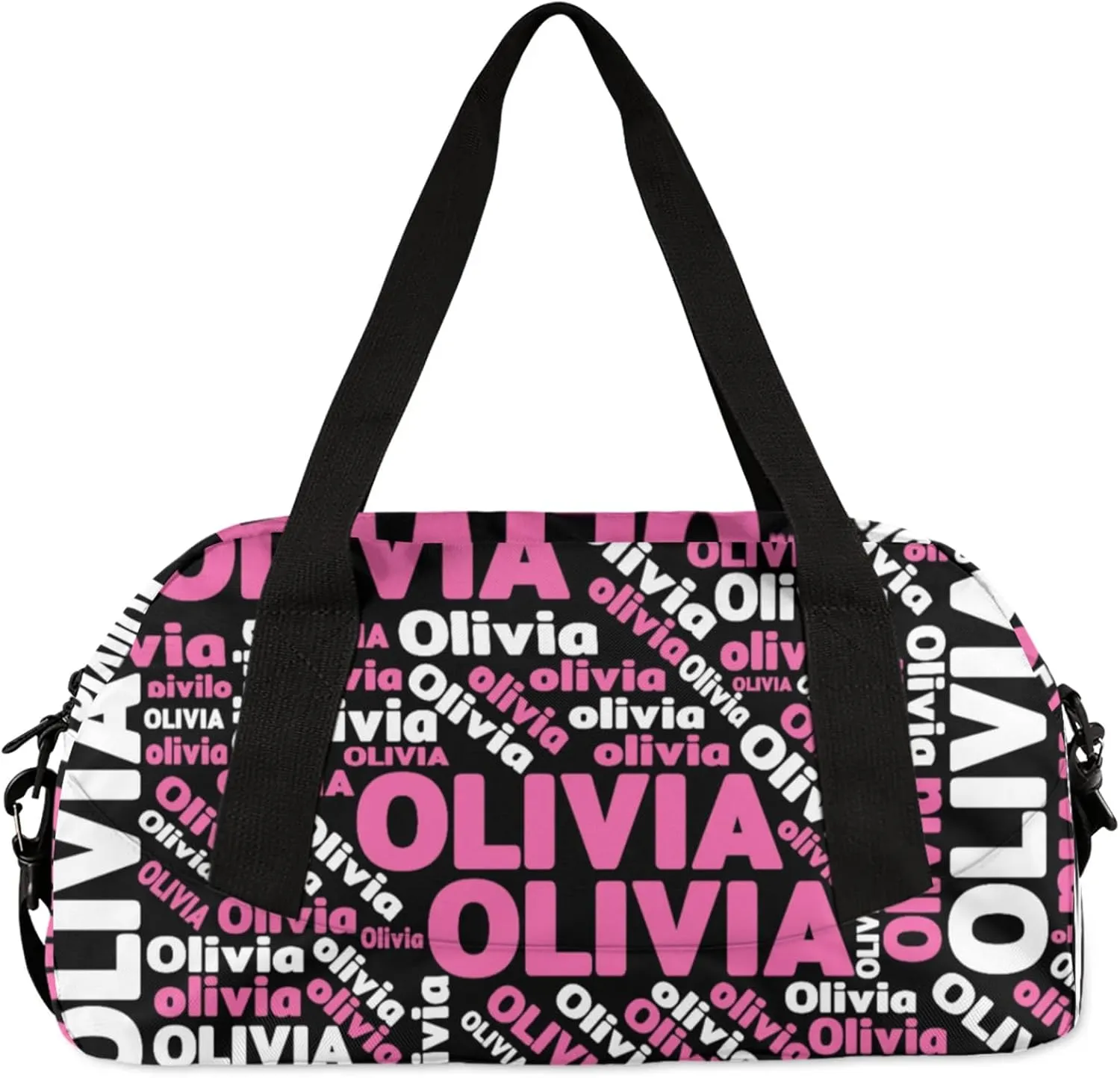 Personalized Gym Sport Duffel Bag with Name Custom Travel Overnight Bag Waterproof Customized Dance Bag Carry-On Tote 18.5in, Black Pink
