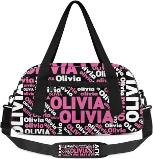Personalized Gym Sport Duffel Bag with Name Custom Travel Overnight Bag Waterproof Customized Dance Bag Carry-On Tote 18.5in, Black Pink