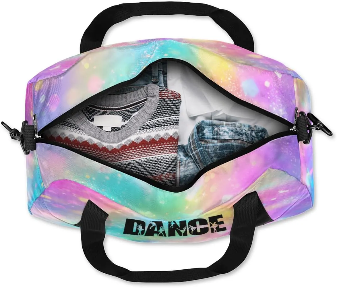 Personalized Kids Duffel Bag,Custom Sport Gym Bag for Girls,Weekender Overnight Tote Bag Carry On Duffel Bag for Travel Gymnastic Ballet Rainbow Glitter