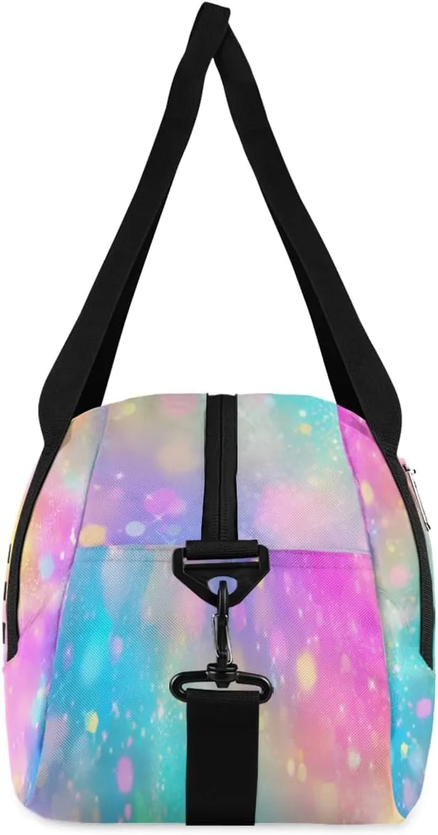 Personalized Kids Duffel Bag,Custom Sport Gym Bag for Girls,Weekender Overnight Tote Bag Carry On Duffel Bag for Travel Gymnastic Ballet Rainbow Glitter