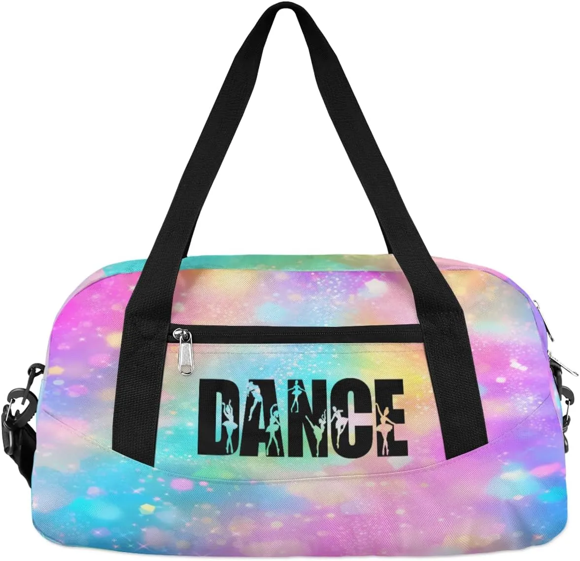 Personalized Kids Duffel Bag,Custom Sport Gym Bag for Girls,Weekender Overnight Tote Bag Carry On Duffel Bag for Travel Gymnastic Ballet Rainbow Glitter
