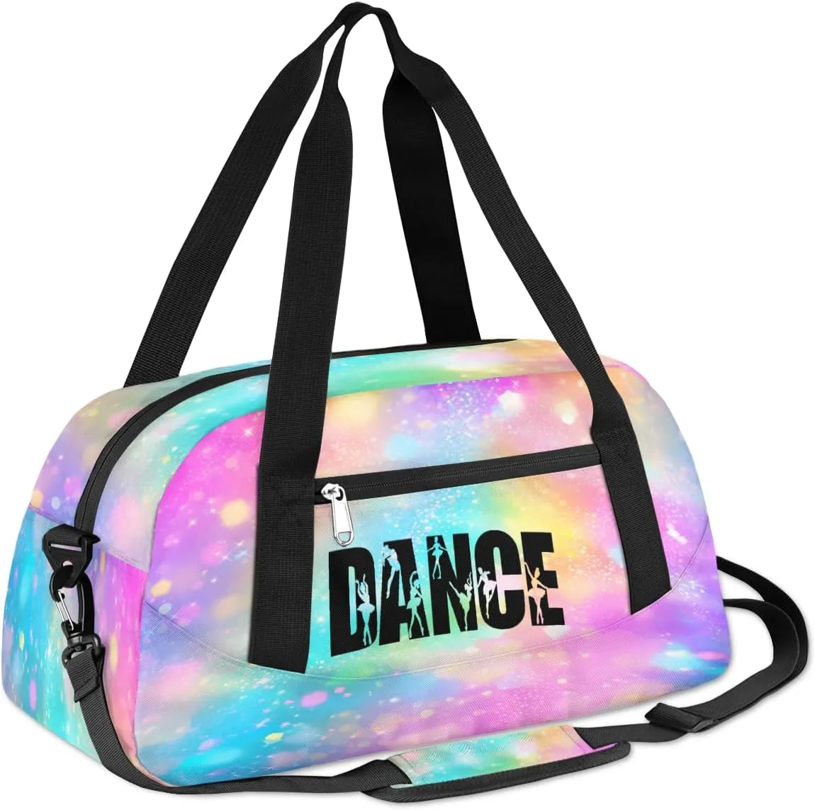 Personalized Kids Duffel Bag,Custom Sport Gym Bag for Girls,Weekender Overnight Tote Bag Carry On Duffel Bag for Travel Gymnastic Ballet Rainbow Glitter