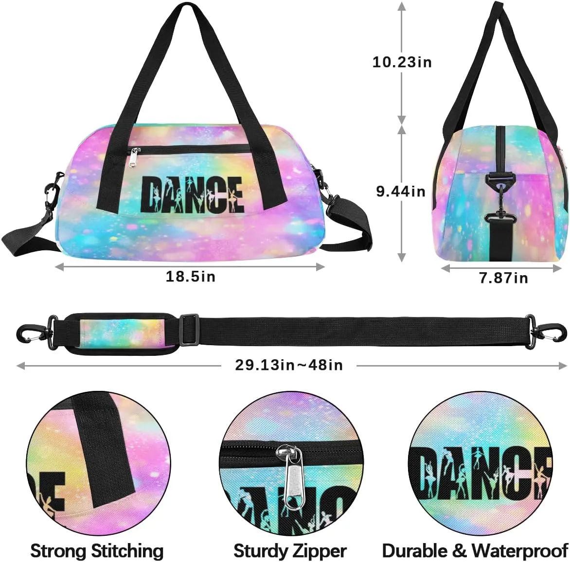 Personalized Kids Duffel Bag,Custom Sport Gym Bag for Girls,Weekender Overnight Tote Bag Carry On Duffel Bag for Travel Gymnastic Ballet Rainbow Glitter