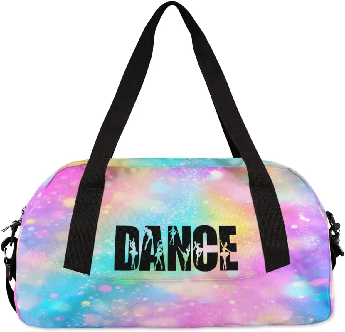 Personalized Kids Duffel Bag,Custom Sport Gym Bag for Girls,Weekender Overnight Tote Bag Carry On Duffel Bag for Travel Gymnastic Ballet Rainbow Glitter