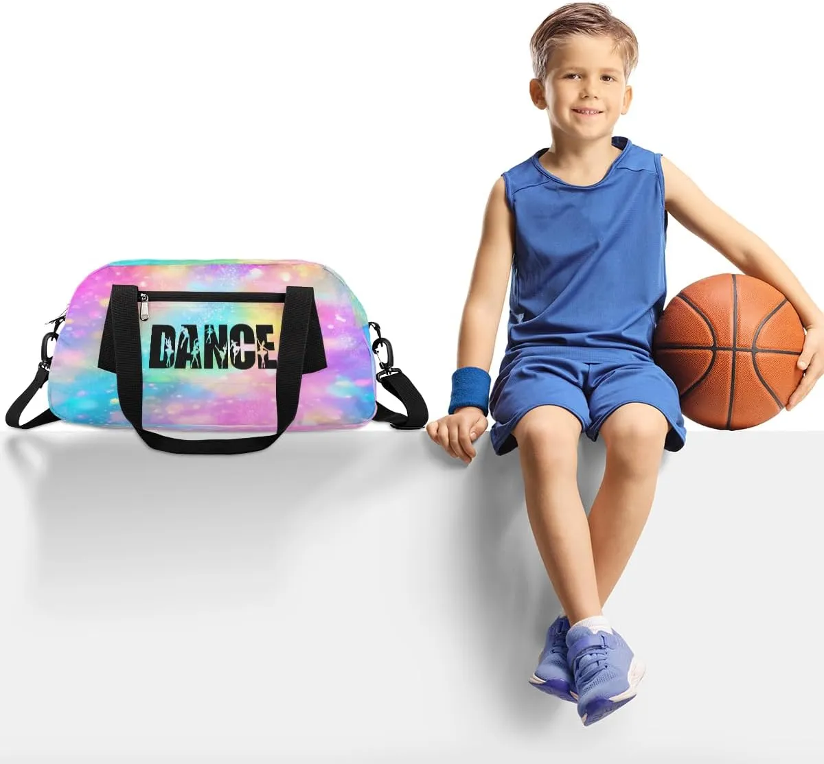 Personalized Kids Duffel Bag,Custom Sport Gym Bag for Girls,Weekender Overnight Tote Bag Carry On Duffel Bag for Travel Gymnastic Ballet Rainbow Glitter