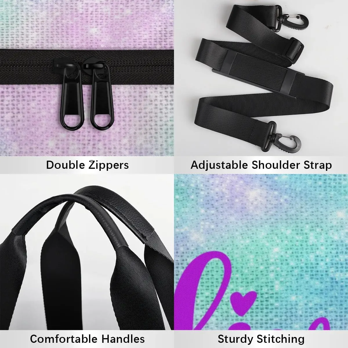 Personalized Kids Gym Bag Sport Bag Duffel Bag for Girl Boy, Custom Gymnastics Dance Travel Bag Weekender Bags with Adjustable Watercolor Glitter Purple