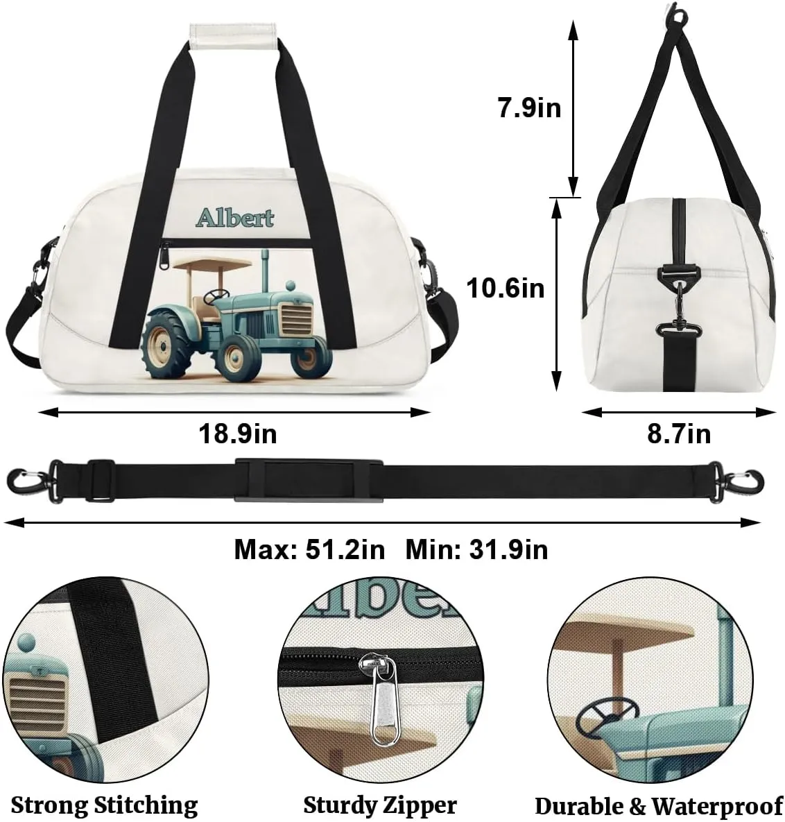 Personalized Kids Sports Duffel Bag with Name Custom Weekender Overnight Bag for Boys Girls Gym Bag Travel Dance Gymnastics Duffel Bag, Cartoon Truck Car