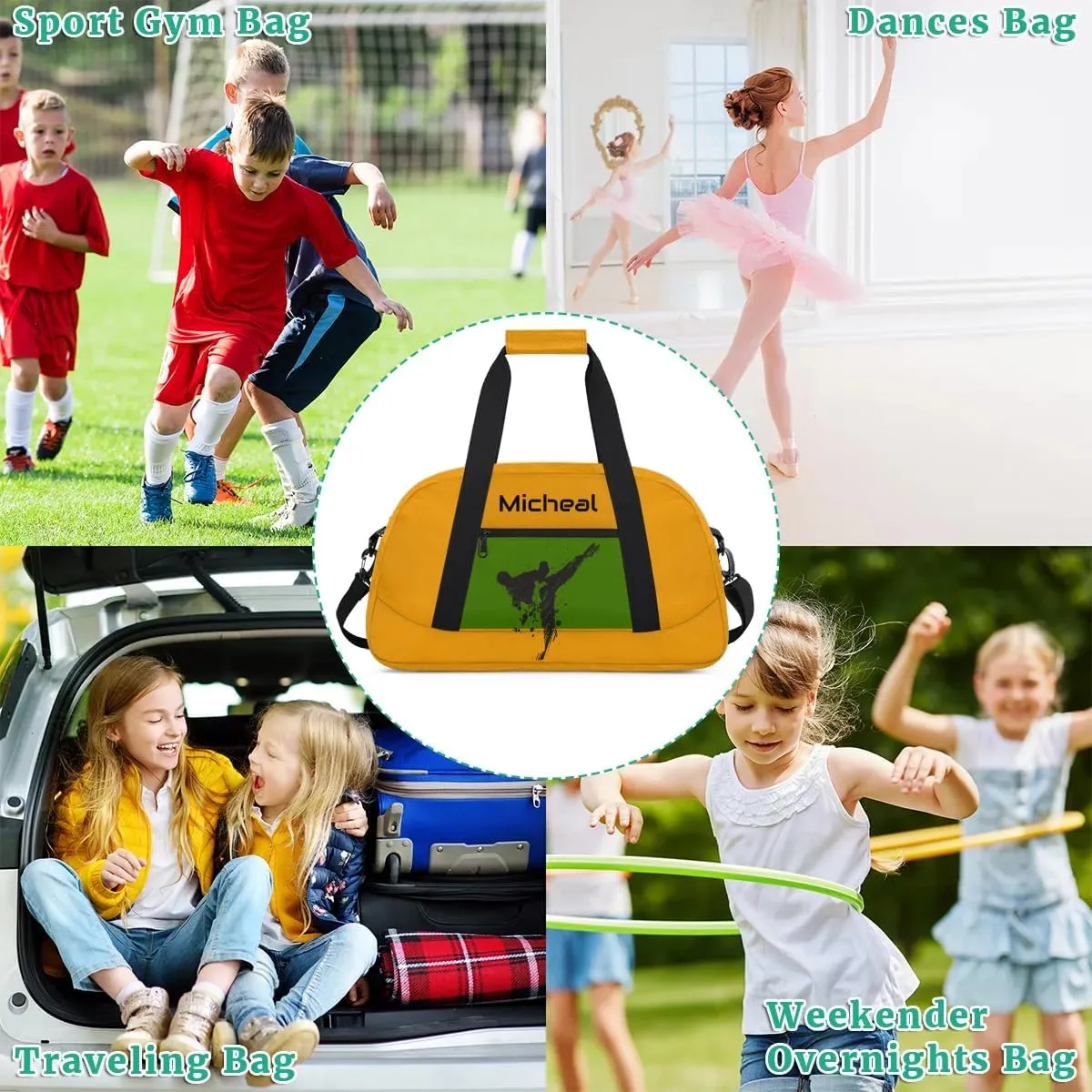 Personalized Martial Art Bag Duffel Bag for Boys Girls, Custom Taekwondo Karate Bag for Travel Weekender Practice Yellow