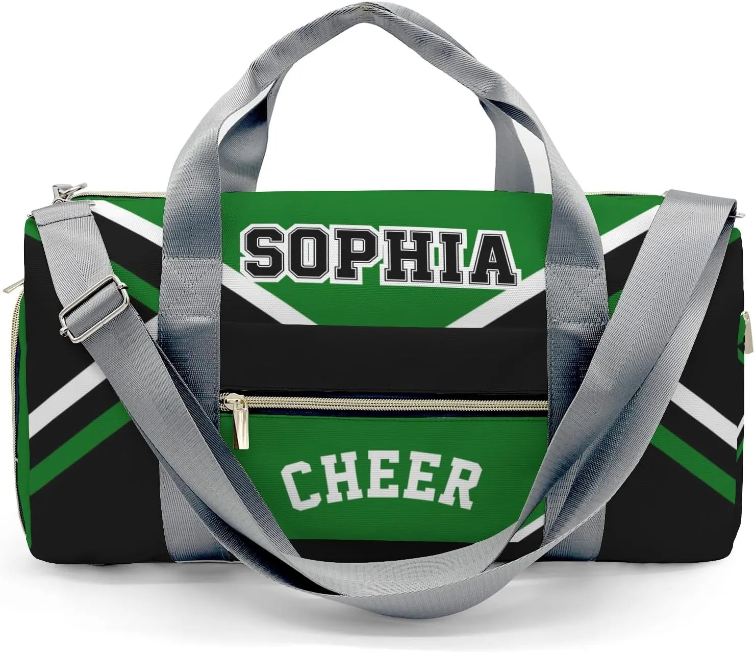 Personalized Multi-Function Travel Cheer Green Black Cheerleader Duffel Bags Large Capacity Women Men Gym Yoga Ballet with Name