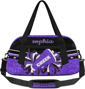 Personalized Name Cheer Bag Custom Sport Duffel Bag for Girls Cheerleader Bags Overnight Weekender Bags Carry On Travel Bag, Glitter Purple