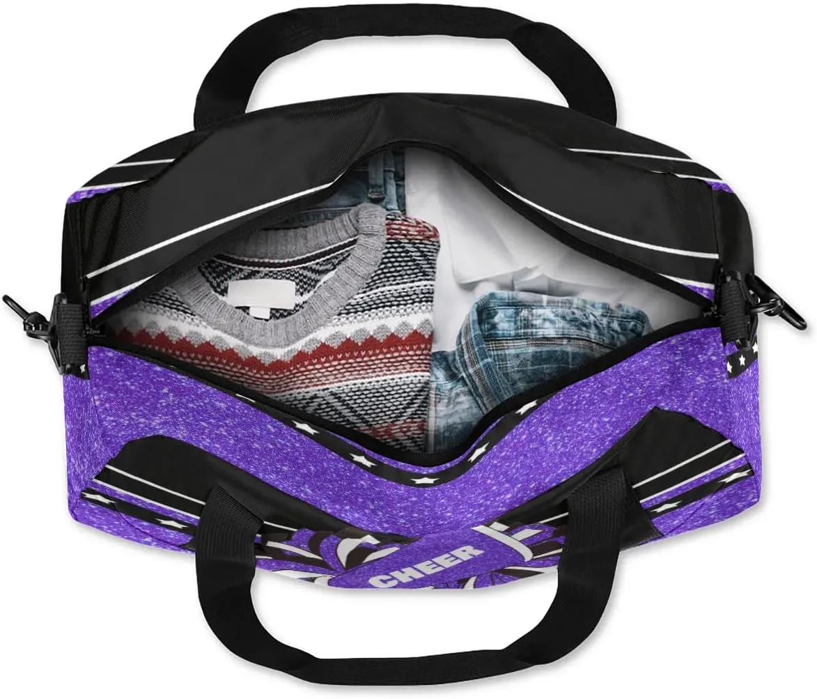 Personalized Name Cheer Bag Custom Sport Duffel Bag for Girls Cheerleader Bags Overnight Weekender Bags Carry On Travel Bag, Glitter Purple