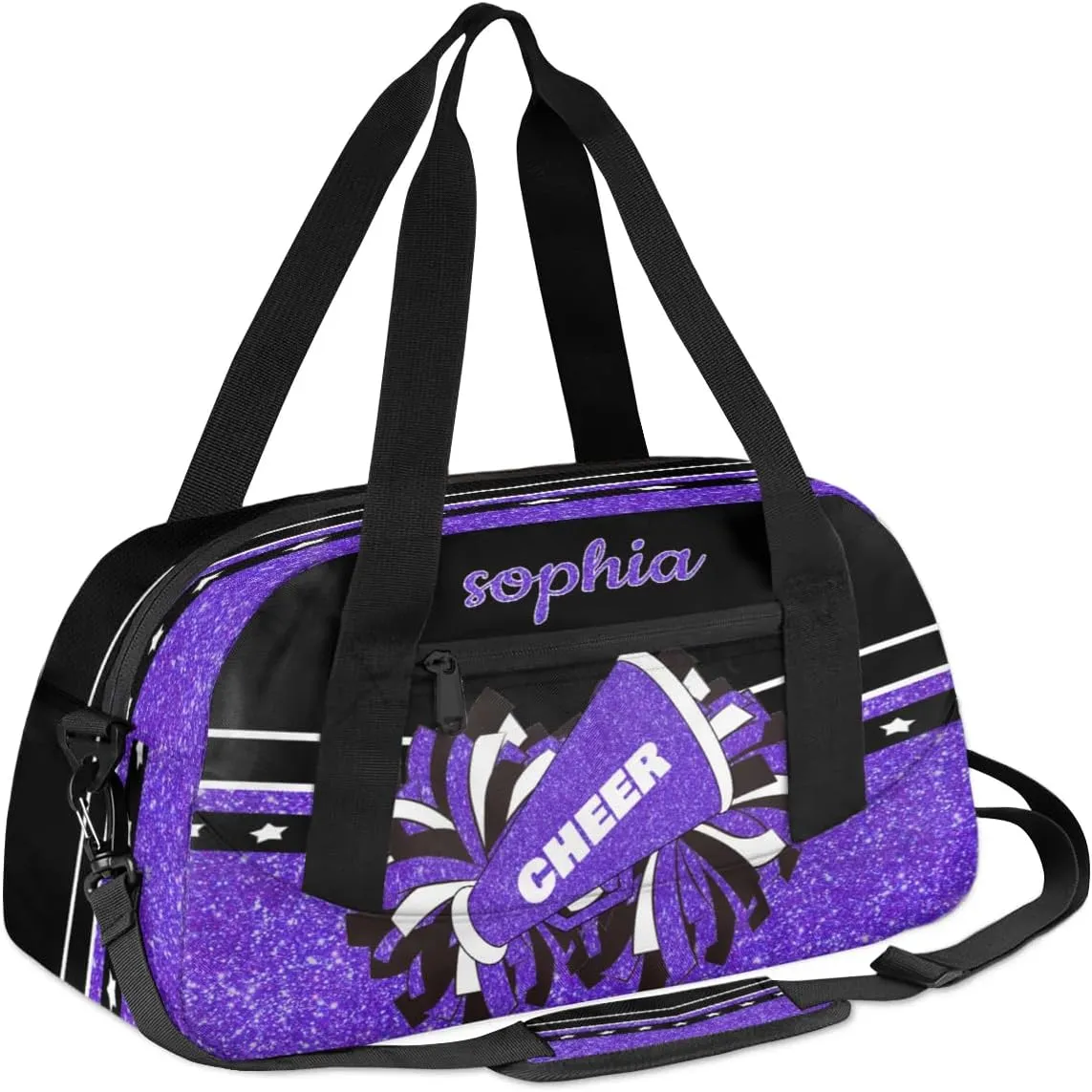 Personalized Name Cheer Bag Custom Sport Duffel Bag for Girls Cheerleader Bags Overnight Weekender Bags Carry On Travel Bag, Glitter Purple