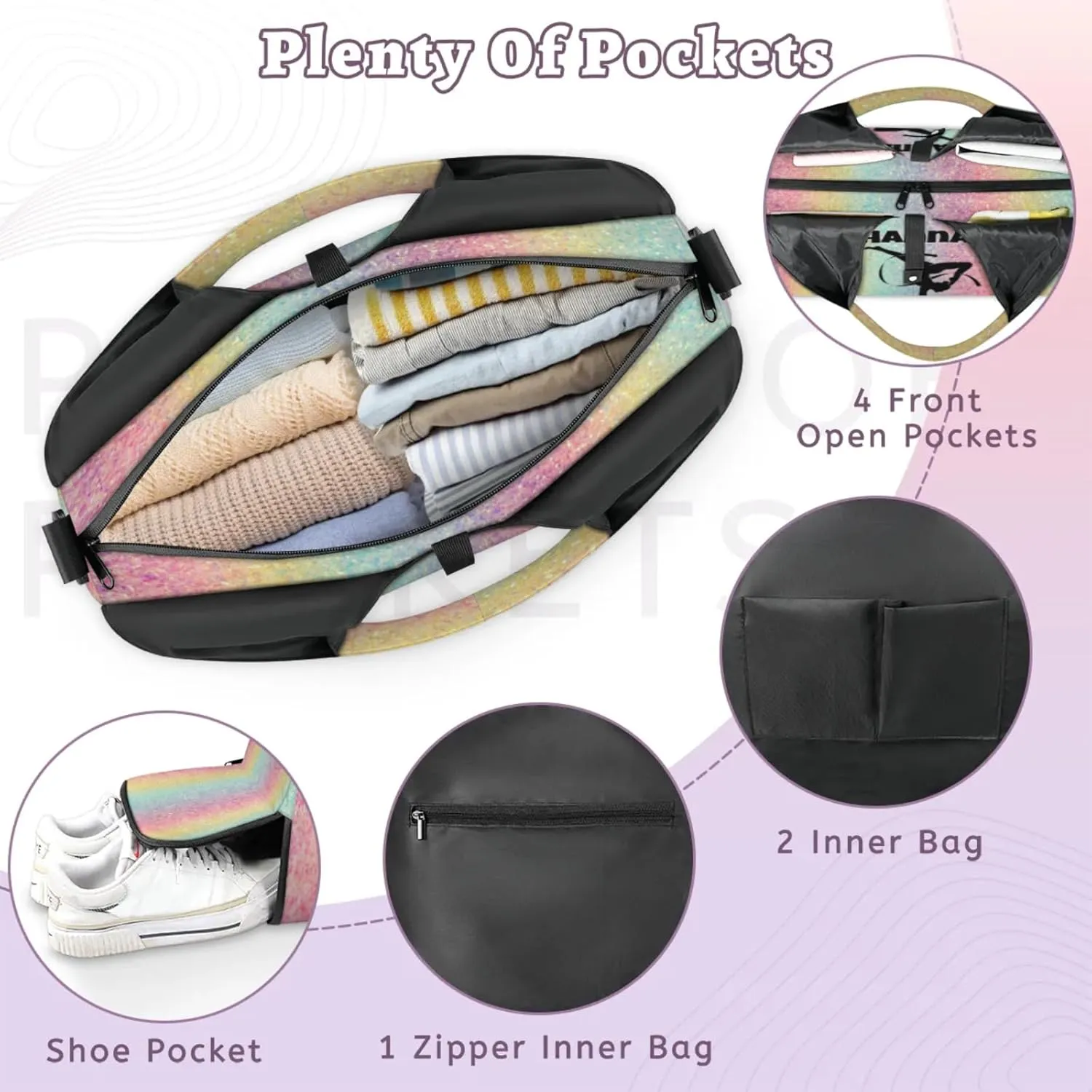 Personalized Name Yoga Mat Bag with Shoe Compartment, Customize Travel Weekender Tote Sport Gym Duffel Bag for Women