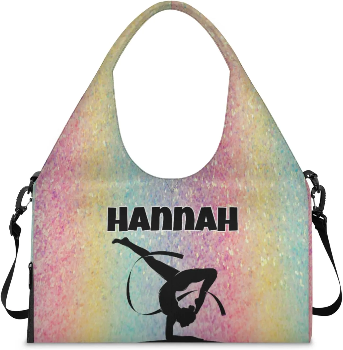 Personalized Name Yoga Mat Bag with Shoe Compartment, Customize Travel Weekender Tote Sport Gym Duffel Bag for Women