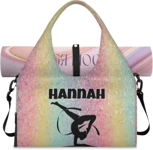 Personalized Name Yoga Mat Bag with Shoe Compartment, Customize Travel Weekender Tote Sport Gym Duffel Bag for Women