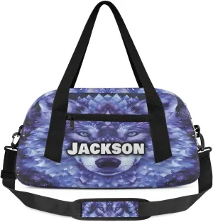 Personalized Sport Duffle Bag for Boys Girls, Custom Cute Wolf Kids Duffle Bag Gym Bag with Name, Travel Duffel Bag Overnight Weekender Bag, Customized Kids Gifts