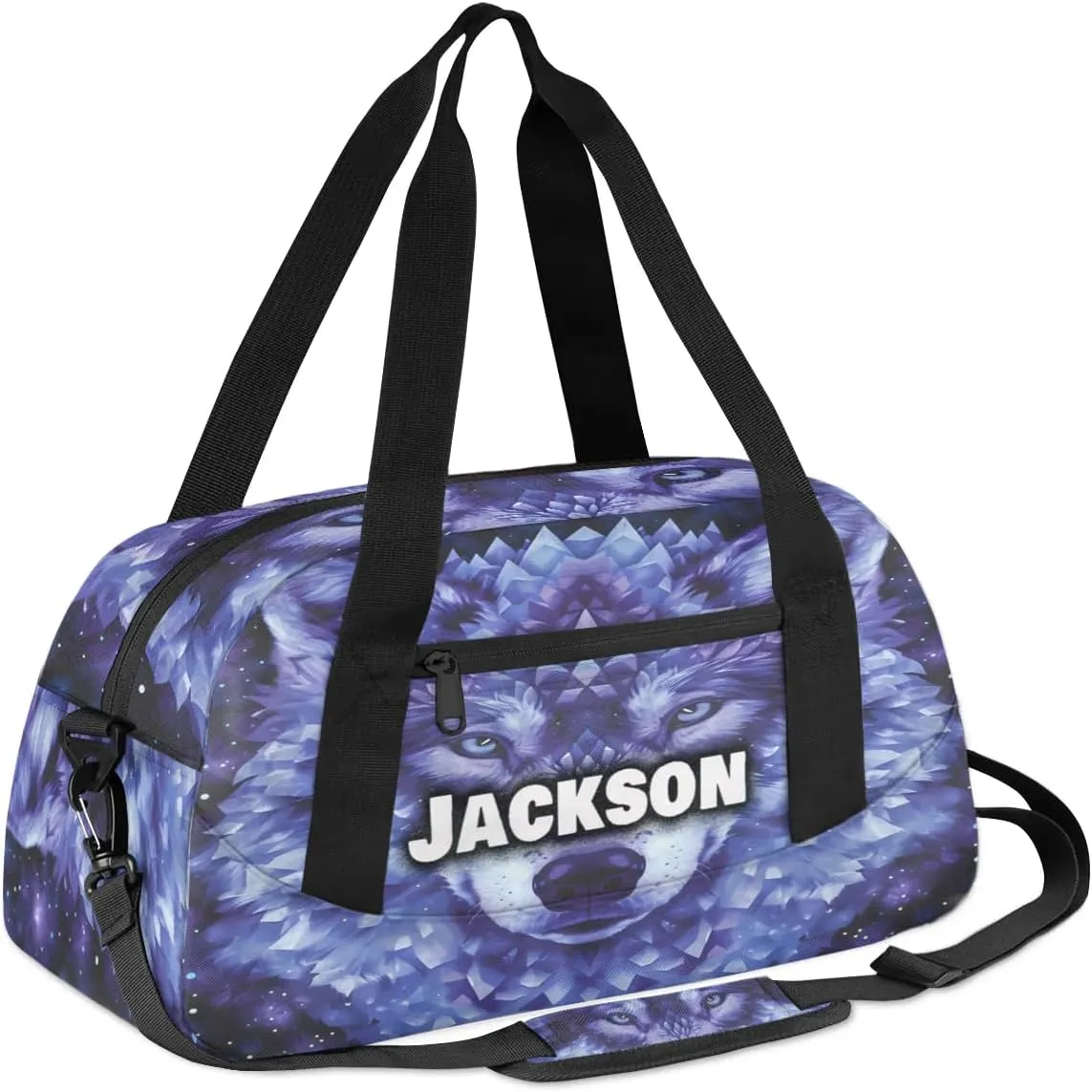 Personalized Sport Duffle Bag for Boys Girls, Custom Cute Wolf Kids Duffle Bag Gym Bag with Name, Travel Duffel Bag Overnight Weekender Bag, Customized Kids Gifts