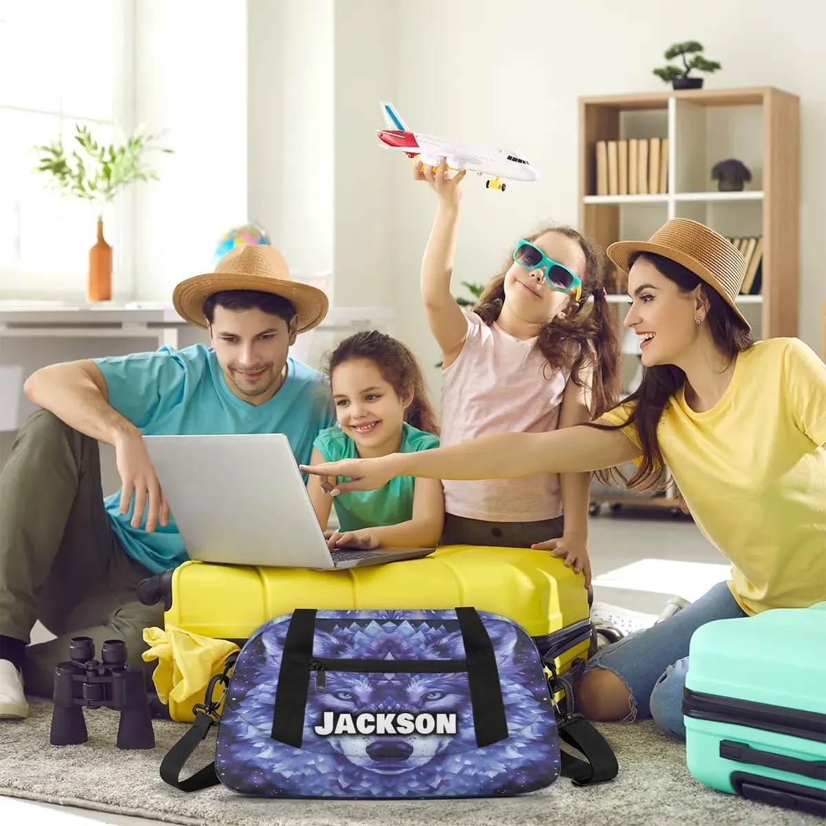 Personalized Sport Duffle Bag for Boys Girls, Custom Cute Wolf Kids Duffle Bag Gym Bag with Name, Travel Duffel Bag Overnight Weekender Bag, Customized Kids Gifts