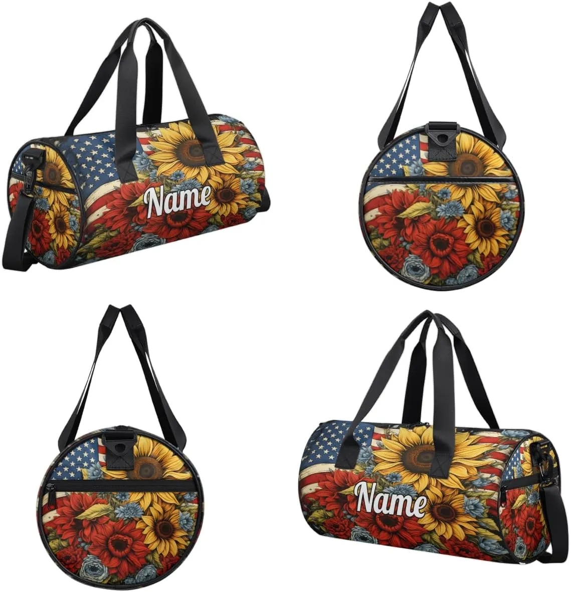 Personalized Sport Gym Bag Dance Duffle Ballet Bag Overnight Travel Sleepover Bags Swimming Hiking Camping, Memorial Day Flowers 4th of July