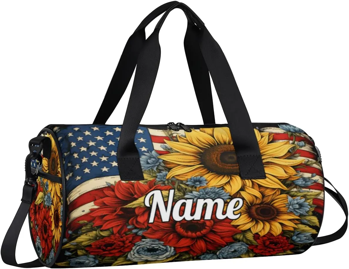 Personalized Sport Gym Bag Dance Duffle Ballet Bag Overnight Travel Sleepover Bags Swimming Hiking Camping, Memorial Day Flowers 4th of July