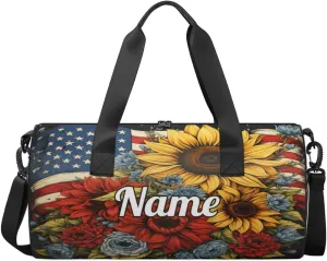 Personalized Sport Gym Bag Dance Duffle Ballet Bag Overnight Travel Sleepover Bags Swimming Hiking Camping, Memorial Day Flowers 4th of July
