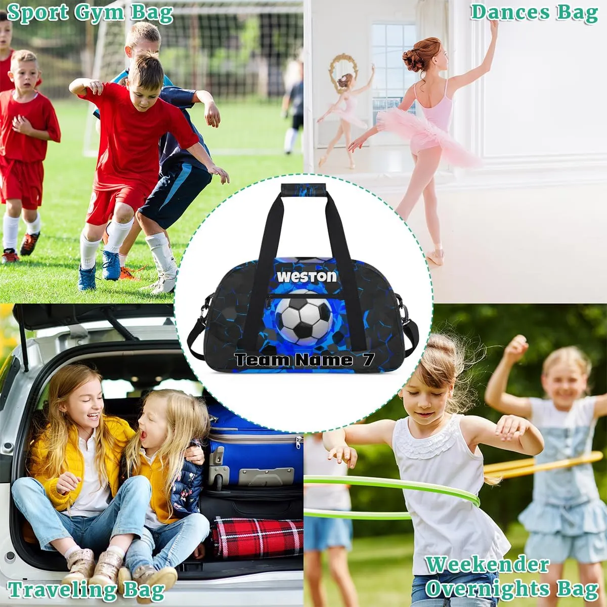 Personalized Sports Soccer Duffel Bags for School Boys, Custom Kids Name Number Duffle Gym Bag Sport Players FitnessTravel Weekender Lightweight Bags, Black Red Color