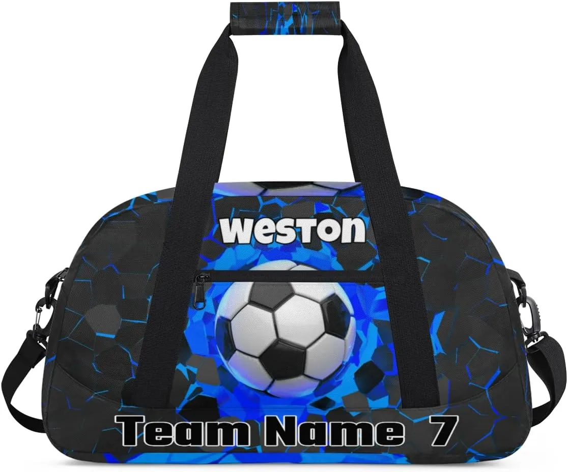 Personalized Sports Soccer Duffel Bags for School Boys, Custom Kids Name Number Duffle Gym Bag Sport Players FitnessTravel Weekender Lightweight Bags, Black Red Color