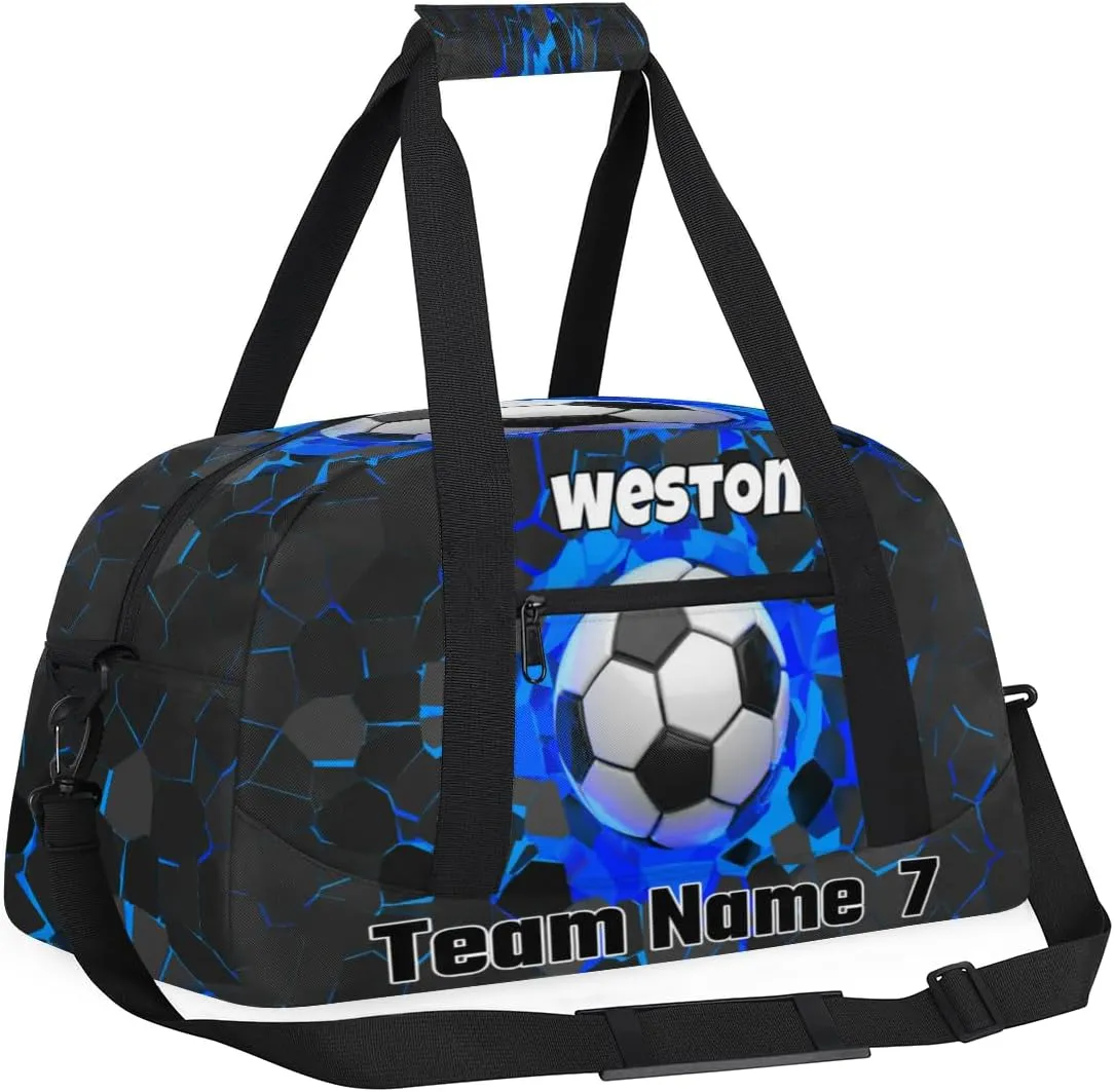 Personalized Sports Soccer Duffel Bags for School Boys, Custom Kids Name Number Duffle Gym Bag Sport Players FitnessTravel Weekender Lightweight Bags, Black Red Color