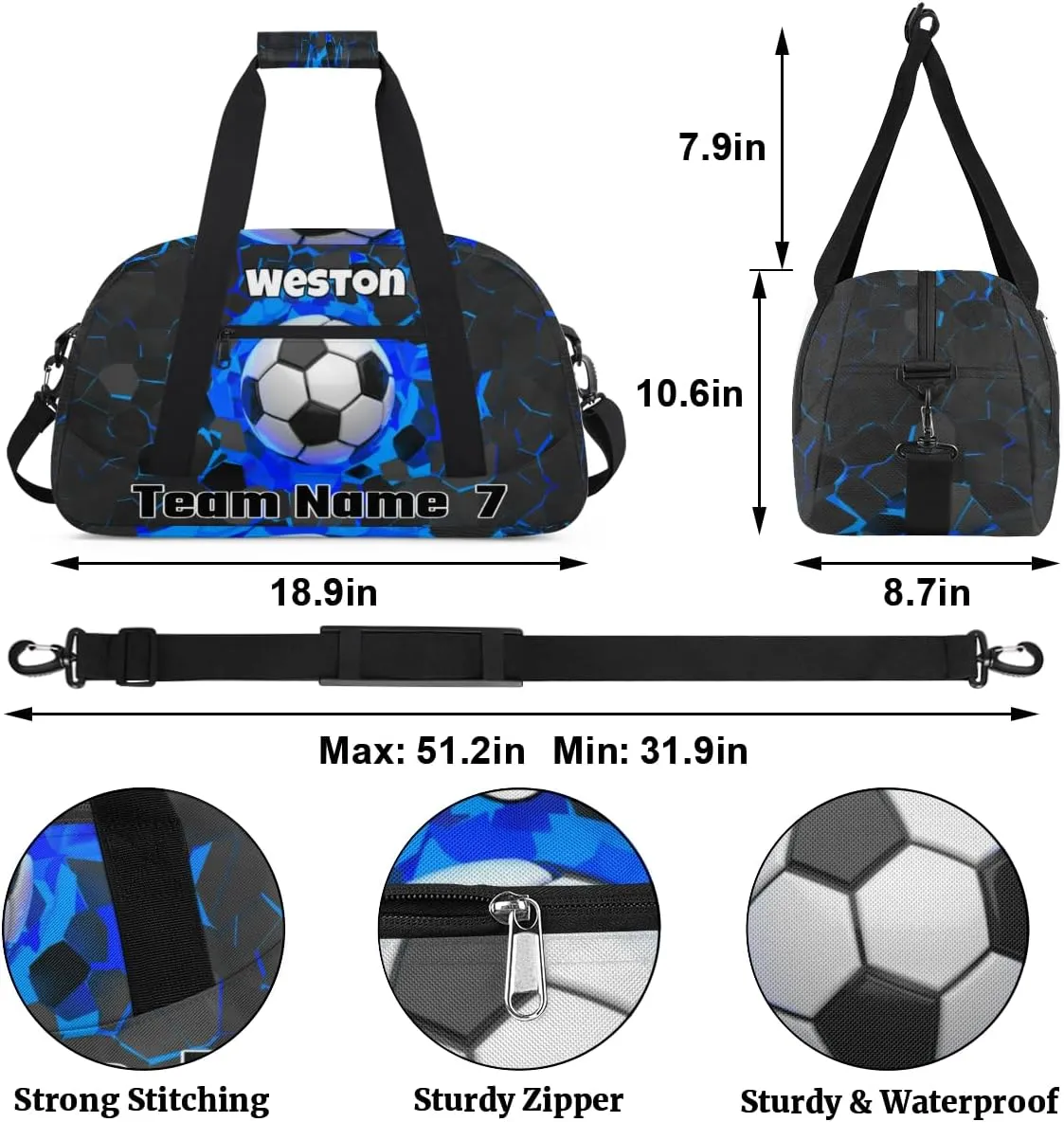 Personalized Sports Soccer Duffel Bags for School Boys, Custom Kids Name Number Duffle Gym Bag Sport Players FitnessTravel Weekender Lightweight Bags, Black Red Color