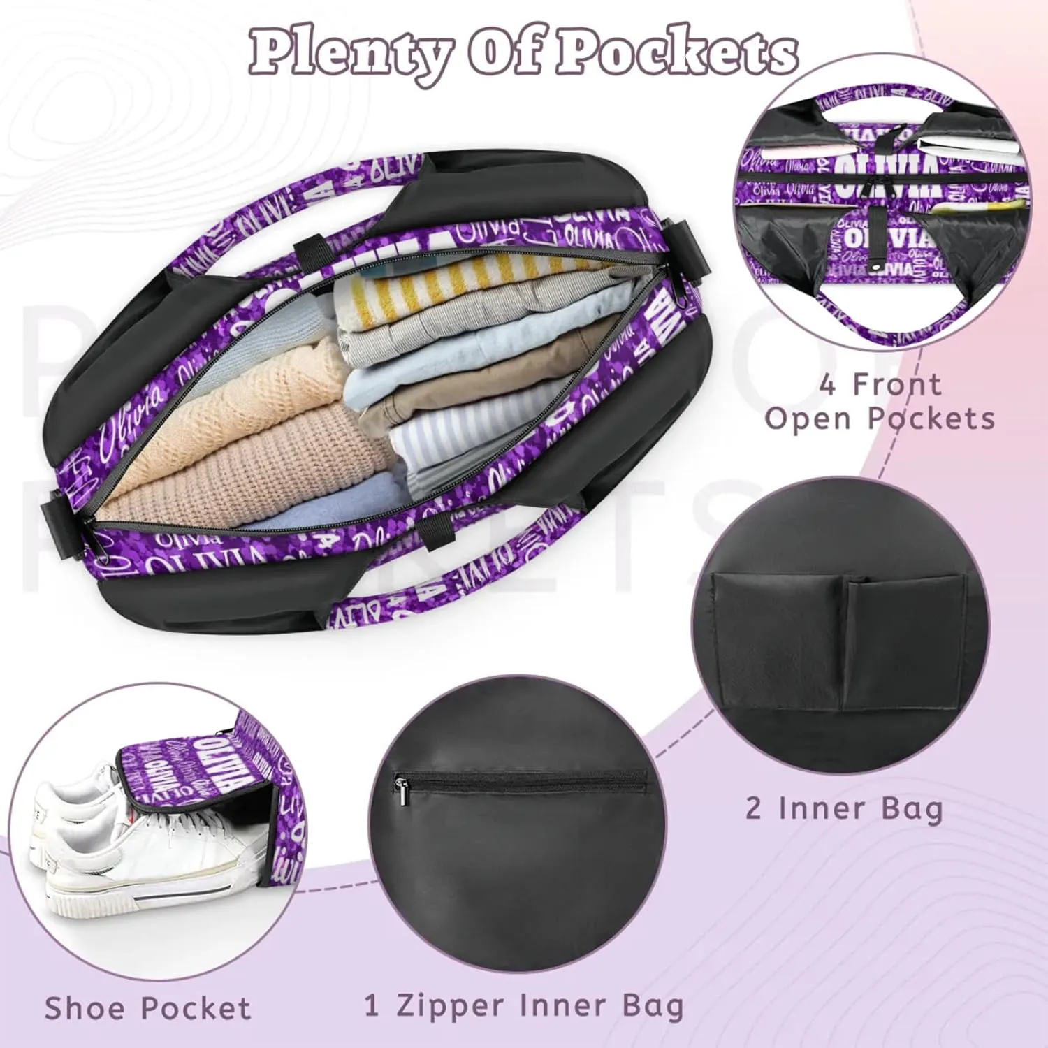 Personalized Yoga Mat Bag with Shoe Compartment, Custom Names Travel Tote Sport Gym Pilates Duffel Bag for Women