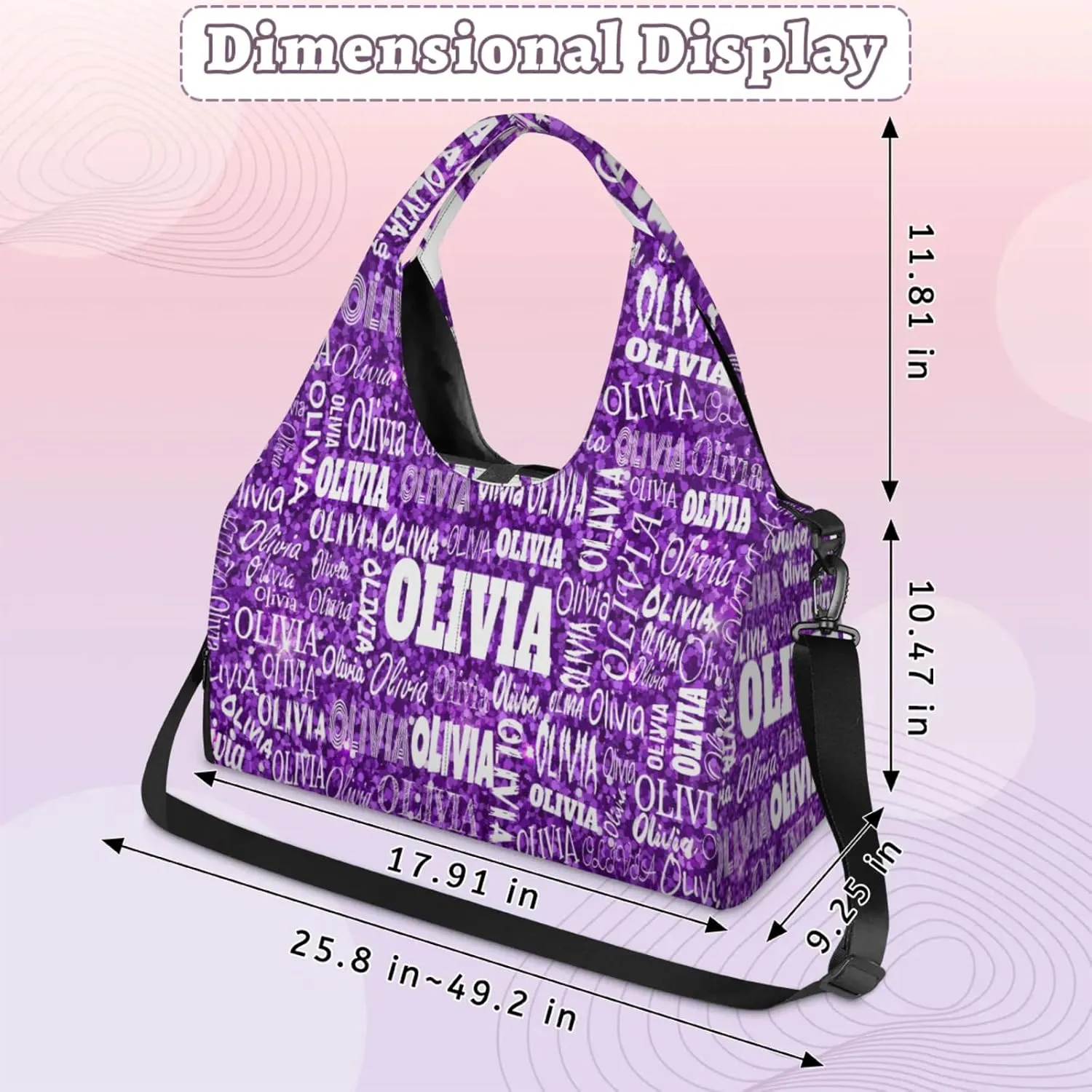 Personalized Yoga Mat Bag with Shoe Compartment, Custom Names Travel Tote Sport Gym Pilates Duffel Bag for Women