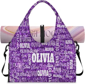 Personalized Yoga Mat Bag with Shoe Compartment, Custom Names Travel Tote Sport Gym Pilates Duffel Bag for Women