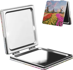 Peynir Dutch Windmills Tulips Flowers Women Handheld Makeup Mirror Portable Compact Mirror Folding Mini Cosmetic Mirror