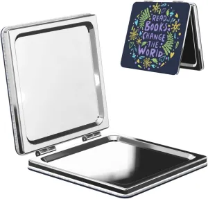 Peynir Read Books Change The World Women Handheld Makeup Mirror Portable Compact Mirror Folding Mini Cosmetic Mirror