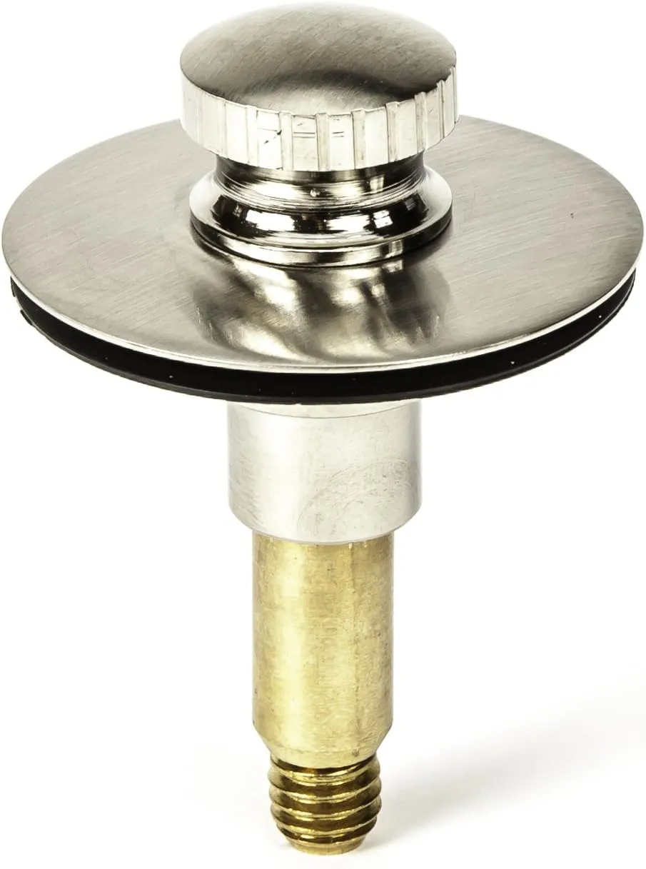 PF WaterWorks PF0969-BN Lift Lock (Push Pull) Bath Tub Drain Assembly (Coarse Drain 11.5 TPI   Stopper   Two (2) Hole Face Plate - FREE Hair Catcher/Strainer - Eliminate Clogs Brushed Nickel